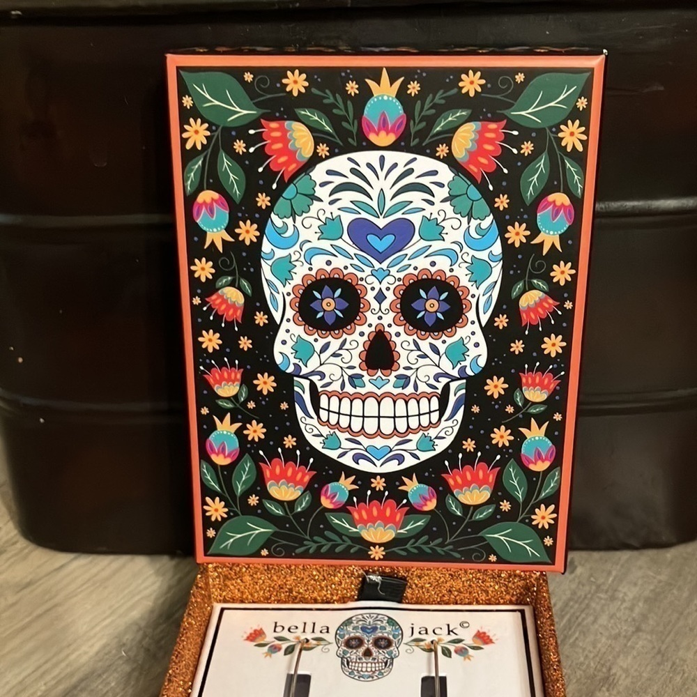 BELLA & JACK GLOW IN THE DARK SKELETON CAT DAY OF THE DEAD WIRE DANGLE EARRINGS - Picture 4 of 8